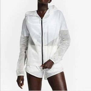 Nike Women's White Black Sheer Lightweight Hooded Running Jacket Size M